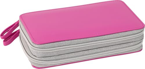 EBERHARD FABER 577429 - Doppeldecker Leder in pink mit 24 Teilen gefüllt, Federmäppchen für Mädchen