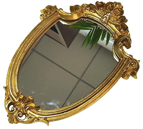 MERRYHAPY Wandspiegel Wohnzimmer Goldener Barockrahmen Hängender Spiegel Reisespiegel heim Vanity Mirror schminkspiegel tischdeko wandmontierter Badezimmerspiegel Glasspiegel für die Wand