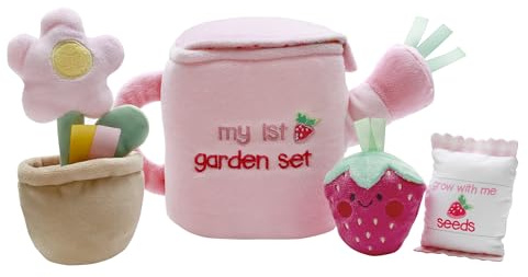 4 Piece Plush My First Garden Play Set with Sensory Toys for Baby, Pink, 6 inch