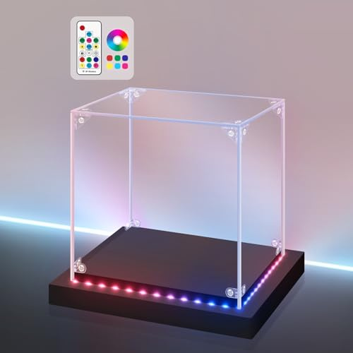 Huijintao Vitrine Acrylique, Vitrine Figurine, Vitrine pour Collection, Vitrine Exposition Transparent pour Figurines, Jouets, Objets de Collectionn, avec éclairage Lumières Colorées (35x35x35 cm)