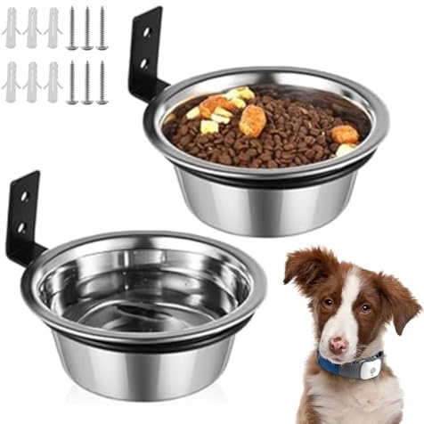 Stainless Steel Dog Bowl with Foldable Holder, Wall Mounted Raised Pet Bowls Food and Water Raised Dog Bowls, Home Cats Dogs Guinea Pig Feeder [pack of 2,