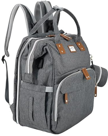 Generisch Diaper Bag Backpack with Changing Mat Water Resistant with Insulated Bottle Holders, Stroller Attachment, Large Capacity, Includes Folding Lying Surface, Perfect for Everyday Use, dark grey