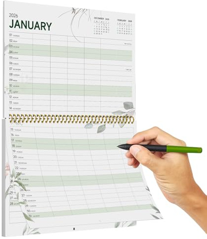 Wall Calendar 2026-2027 UK, 18 Month Family Planner, 30 x 41.5 cm, Month to View from Jan 2026 - Jun 2027, Twin-Wire Binding Hanging Hook for Easy & Efficient Planning