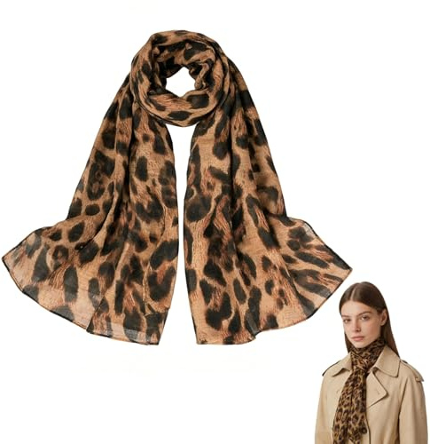 Écharpe femme léopard en viscose de Bali ultra douce, foulard léger automne hiver, châle mode imprimé animal, grand foulard 50 x 170 cm, écharpe tête, bandana, Idéal pour Toutes Saisons et Occasions