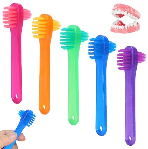 RVYEIOP Cepillo para Dentadura Postiza - Pack de 5 Unidades en Colores Azul, Verde, Naranja, Morado y Rosa - Cepillo Limpiador de Prótesis Dental - Ideal para Limpieza Diaria de Dentaduras Postizas