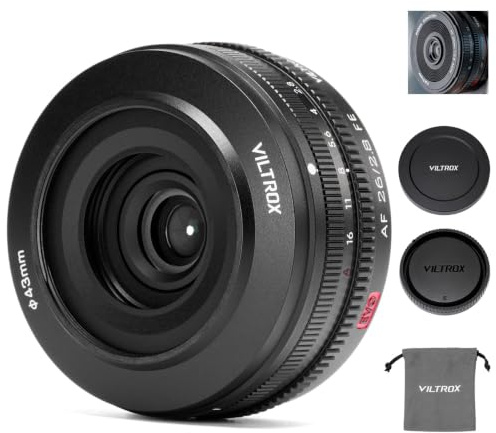 VILTROX 26mm F2.8 Evo FE Plein Format pour Sony E, Objectif Pancake Ultra Fin à Mise au Point Automatique pour Sony E-Mount A7II A7SIII A7II A7RIII A7IV A7RIV A9 A1 FX3 A7RV ZVE1 A7CR A7CII A93