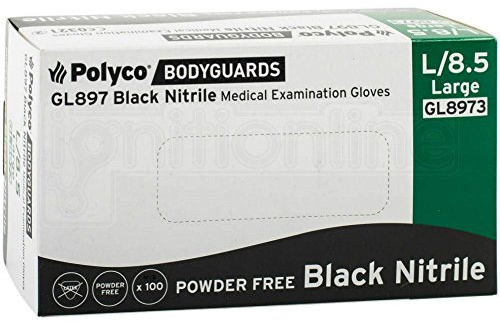 B M POLYCO BODYGUARD Nitrile Powder Free Glove, Black, Pack of 100