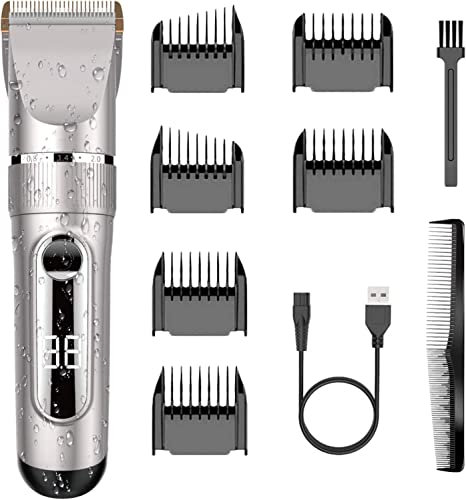 Tagliacapelli Professionale Elettrico Macchinetta Per Capelli Regolabarba Uomo Impermeabile IPX7 Lama Regolabile Ceramica Titanio Schermo LCD