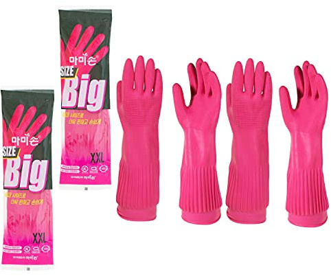 MAMISON Rubber Gloves XXL Size, Premium Kitchen Gloves for Household, Natural Rubber Cleaning Gloves Ideal for Dishwashing, Scrubbing – Reusable Waterproof Design, Textured Non-Slip Grip (Pack of 2 Paris)