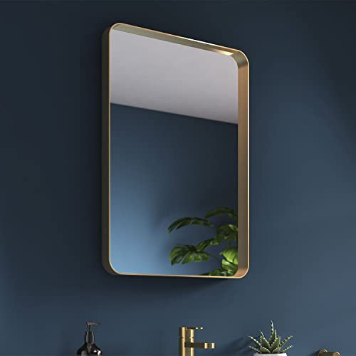 Brushed Brass Bathroom Mirror 500x700mm - Onyx Rotatable Bathroom Mirrors Wall Mounted, Rectangle Wall Mirrors for Bedrooms, Aluminum Framed Bedroom Mirror, Brushed Brass Accessories for Bathrooms