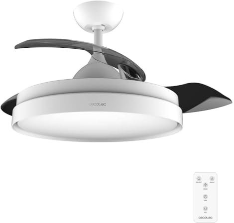 Cecotec Ventilador de Techo con Aspas Retráctites y Lámpara EnergySilence Aero 4280 Invisible White. 40 W, Diámetro 42 (106cm), Temporizador, 3 Tonos de Luz, Función Verano-Invierno