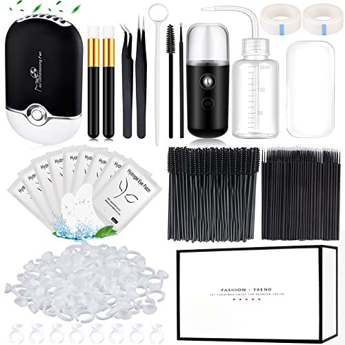 Wimpernverlängerung Set Professionell Lash Extension Kit USB Wimpern Föhn Nano Mist Sprayer Eye Gel Patch Spiegel Pinzette Tape Wimpernbürsten Waschflasche Reinigungsbürste Kleber Halter Ring