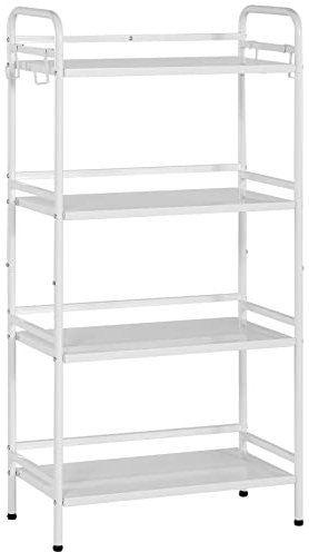 HDANI Bücherregal,Metall Regal,Standregal mit 5 Ebenen,offenes Standregal für Arbeitszimmer,Wohnzimmer,Schlafzimmer,Küche,Industrie-Design,4 S-Haken,60×35×126.5cm,Weiß