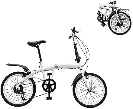 Chynalys 20 Inch Folding Bike Foldable Bike Bicycle 6-Speed Shifter Folding Bike with Double V Brake Foldable Bikes for Adults and Children Teenagers, White, Height Adjustable