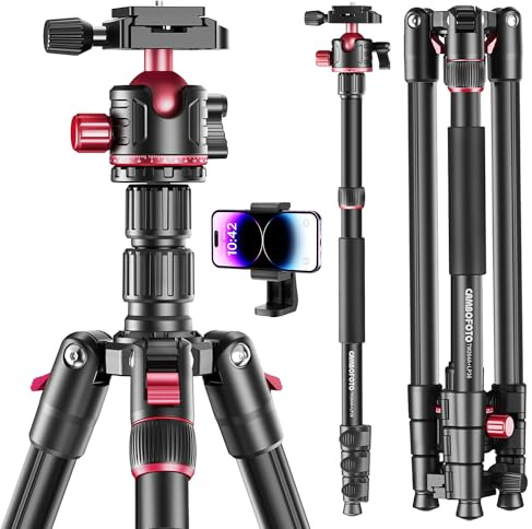 CAMBOFOTO 74-inch-Professional-Camera-Photography-Tripod, Ball Head Aluminum DSLR/SLR Tripod & Monopod with Carry Bag Compatible with Canon Nikon Binoculars Laser Telescope (Weight 3 Lbs, 13Lbs Load)