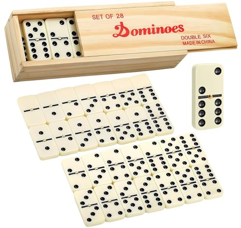 ATBEAMEN Traditional Double Six Dominoes Set,28 Pieces Double 6 Professional Domino Set,Metal Retro Tin Wooden Box,Double 6 Professional Domino Set 28 Tiles Dominoes Set Traditional Games