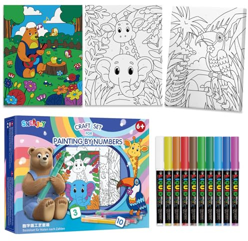 SNEILJOY Paint by Numbers Kit for Kids Ages 4-12, 3 Pack Canvas Set