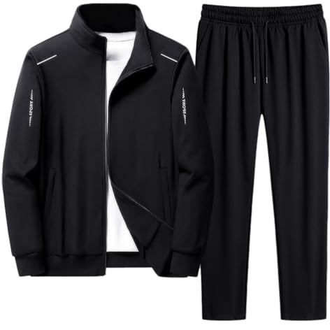 Oanviso Jogginganzug Herren 2 Set Trainingsanzug Langarm Mode Freizeitanzug Outdoor Laufanzug Zip Up Reversjacke Sweatjacke Sporthose Sportanzug Outfits Herbst C Schwarz XL