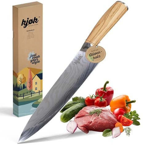 kjøk Coltello da cuoco trinciante professionale durezza 58±2 HRC da 20cm in stile Damasco giapponese manico in legno d’olivo - coltello premium da cucina coltello da chef 20 cm