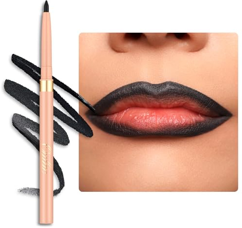 OULAC Schwarz Lipliner Wasserfest, Drehbarer Langanhaltender Lippenkonturenstift und Eyeliner mit Mattes Finish, Hochpigmentiert und Geschmeidig, Konturieren Sie Ihre Lippen, Vegan (01) Noir