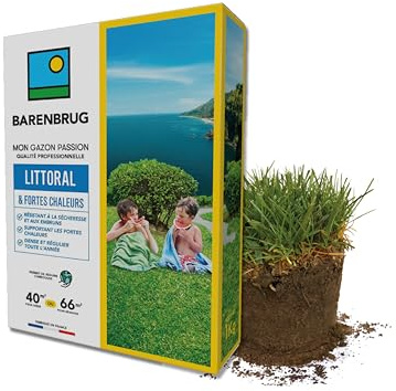 Barenbrug - Césped Litoral y Altas Temperaturas - Resistente a la Sequía y a la Brisa Marina - Soporta Altas Temperaturas - Denso y Uniforme Todo el Año - Fabricado en Francia - 1 Kg