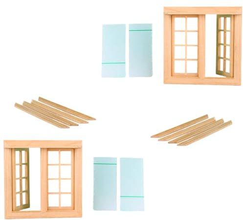 Wsdsgz Lot de 2 fenêtres en bois 1/12 pour maison de poupée, 16 panneaux, double ouverture, modèle d'architecture pour peinture, projets d'artisanat, décoration de maison de poupée, accessoires de