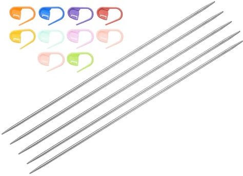 QUARKZMAN 5pcs Agujas de Tejer, 2mm x 15cm Tejer Aguja de Doble Punta de Acero Inoxidable con 10pcs Hebillas de Marcador Coloridas Kit para Manualidad Bricolaje Costura Regalo Bufanda Mantas