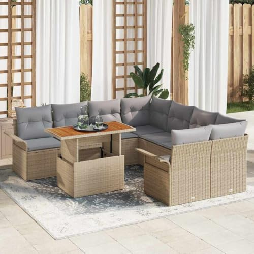 Frdhee Ensemble de meubles de balcon - Canapé de jardin avec coussins beige et gris clair - Groupe de bancs d'angle pour balcon, terrasse, cour arrière