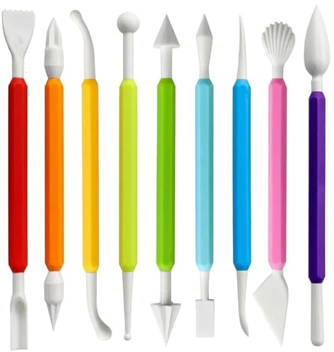 Juego de 9 herramientas de modelado, herramientas de cerámica de doble cara, herramienta de arcilla para pasta de modelar, alisador de fondant y herramientas de esculpir, herramientas de arcilla para