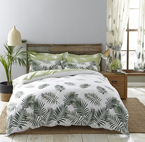 Modern Charlotte Thomas Reversible Fern Bedding Duvet Cover Pillowcase Set, White/Green - Single Size