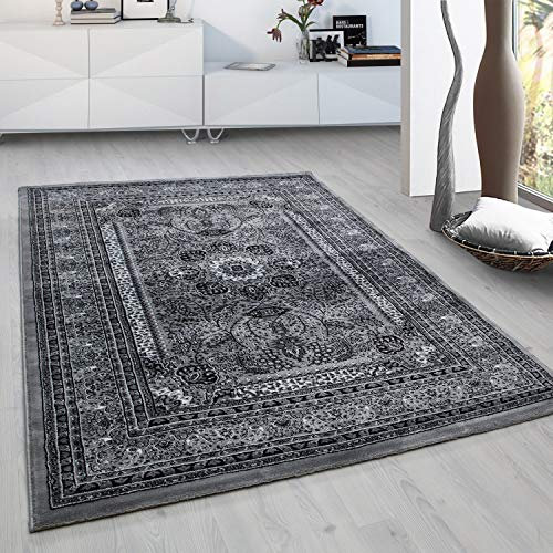 HomebyHome Vintage Teppich 80 x 150 cm Läufer Flur - Orientalischer Teppich Kurzflor - Orient Flur Teppich Grau für Wohnzimmer, Küche und Schlafzimmer - Klassicher Teppich mit Oeko-TEX