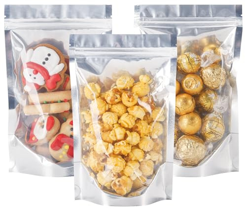 LOKQING 100 Pack 5x8 Mylar Bags for Food Storage and Resealable Stand Up for Small Business Packaging Supplies Great for Party Favor Food Storage