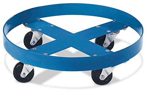 DENIOS Fassroller aus Stahl, pulverbeschichtet, blau, für 200 Liter Fässer, 4 Lenkrollen