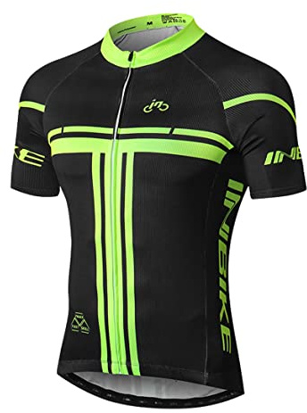 INBIKE Kurzarm Radtrikot Herren Damen Fahrradtrikot Shirts Jersey Elastische Atmungsaktive Schnell Trocknen Stoff Funktionsshirt für Radsport Outdoor Sport (Schwarz&Grün S)