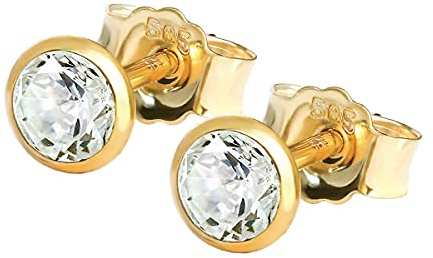 NKlaus Paar Ohrstecker 4,0mm Gelbgold 585 14 Karat Gold Ohrringe Kristall Zirkonia Weiß 1767
