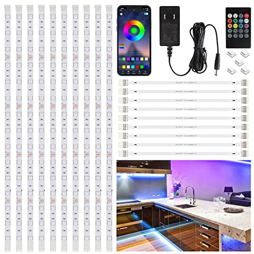 SIXDEFLY 10 PCS RGB Under Cabinet Lighting Kit, App and Remote Control Led Strip Lights, Music Sync Color Changing Led Lights with ETL Listed Power Adapter, for Cabinet, Counter, Shelf, 16.4ft