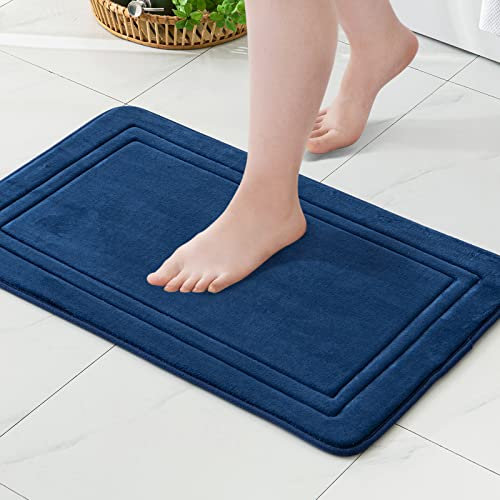 MIULEE Badematte Memoryschaum Badteppich rutschfeste Memory Foam Teppich Badezimmerteppich saugfähige Badvorleger Duschvorleger Fussmatte Duschmatte für Badewanne Bad Toilette 40x60cm Dunkelblau