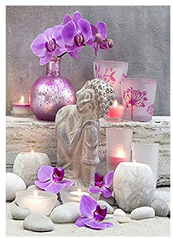 SHEGZHUC Square Diamond Painting Orchidee 40x50 cm Peinture Diamant Orchidee Peinture par Numéros Orchidée Diamond Painting Paysage Orchidee Point De Croix Diamant Painting Bouddha et Orchidée Zen