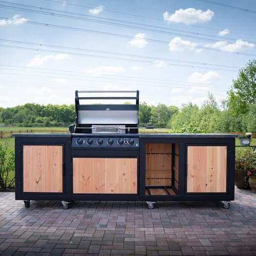 TitanCrafts - The Grillmaster - Medium Außenküche ohne Gasgrill - Outdoorküche wetterfest mit Arbeitsplatte aus Granit - inkl. Stauraum, 8 Rädern - für Garten & Terrasse - 294x68x102cm
