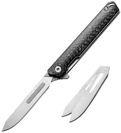 Couteau pliant scalpel porte-clés couteau de poche avec 2 lames interchangeables figure 60, petit couteau EDC, couteau d'extérieur en acier couteau à deux mains, couteau multi-usages en fibre de