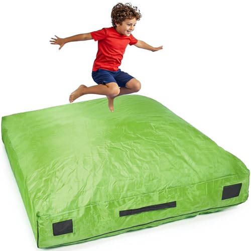 SaferBounce Crash Pad v2 | Sensorisk krockdyna för barn | Stor 152 x 152 cm eller 122 x 91 cm | Autism Crashmatta för barn | Mjuk landning för hoppning och lek | Crashpad | Giant Kids Foam Mat (grön