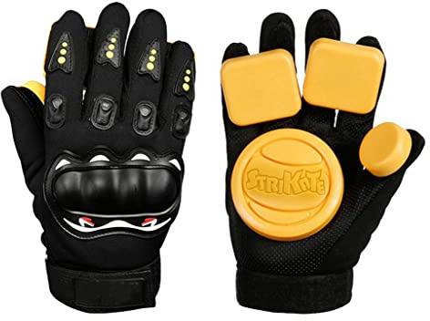 Tdoutop Gants de Skate Longboard pour Glisse avec Pucks Remplaçables Protection sur Jointures et Dos de Main Fermeture Sure à Scratch Tissu Souple et Robuste, A, 24x11cm