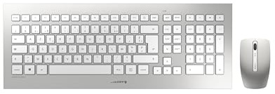 CHERRY DW 8000 Ensemble Clavier et Souris sans Fil, Disposition française (AZERTY) alimenté par Batterie, Clavier Ultra-Plat, Souris à 3 Boutons avec capteur Infrarouge, Blanc argenté