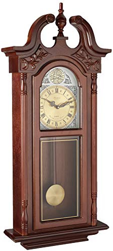 Bedford Clock Collection Grand Antique Chiming Wall Clock with Roman Numerals in a in a Cherry Oak Finish, 38 L
