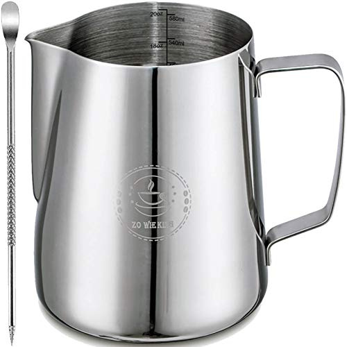 Milk Frothing Pitcher 20oz,Espresso Steaming Pitchers 600ml,Espresso Machine Accessories,Milk Frother cup 20 Oz, Coffee Cappuccino Latte Art,Stainless Steel Jug Cup with Decorating Art Pen