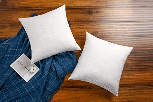 JA COMFORTS Premium Goose Down Feather Throw Pillow Inserts - Set of 2, 32oz High Filling Weight, 20×20, 5% Down Filling, 250 TC Cotton Cover, Square, White