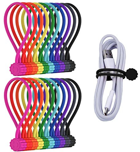 Rich&Ray Magnetic Reusable Silicone Cable Ties, Phone Cord Holder, Magnetic Cable Ties for Headphone Cables, Charging Cable Organizer, Book Markers, Hanging Stuff