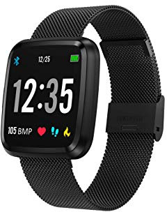 runR III Smartwatch Fitness Tracker HD-Farbbildschirm Fitness Armband Uhr mit Pulsmesser, Schlafmonitor, Sportuhr, Schrittzähler für Android und iOS, Metall schwarz