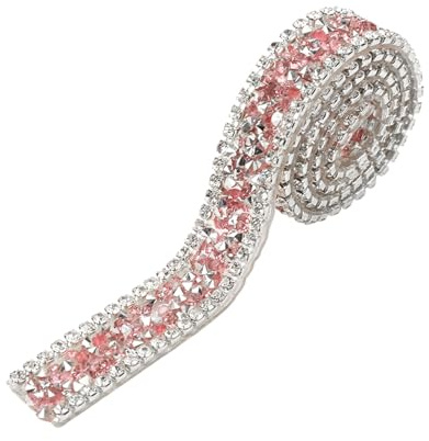 1 yard 4 righe Nastro di di nastro di fasciatura avvolgente in maglia di diamante scintillante per la decorazione della festa nuziale, larghezza 15 mm (Rosa)