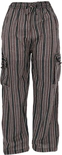 GURU SHOP Gestreifte Yogahose, Unisex Baumwoll-Goa-Hose - Schwarz/braun, Herren, Baumwolle, Size:XL